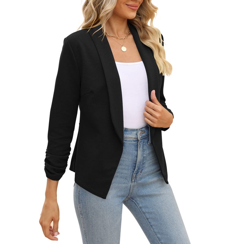 POGTMM Women's Autumn Oversize Slim Fit Lapel Suit Coat Jacket Blazer Outwear (L, Black) - Image 4